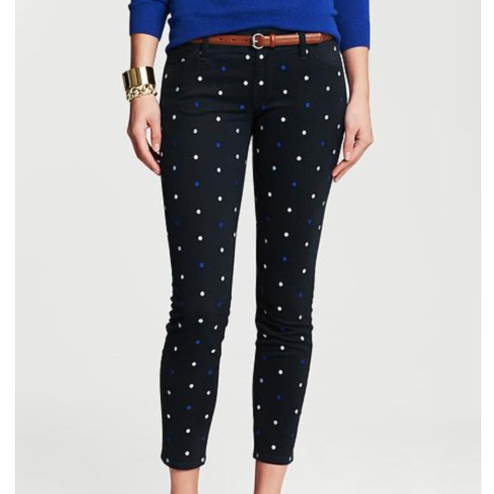BANANA REPUBLIC Blue Hayley Dot Skinny Ankle Pants Navy Embroidered Polka Dot 27